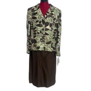 NWT Kasper Skirt Suit 100% Silk Size 16 Forest Multi 2-Piece Set Blazer & Skirt